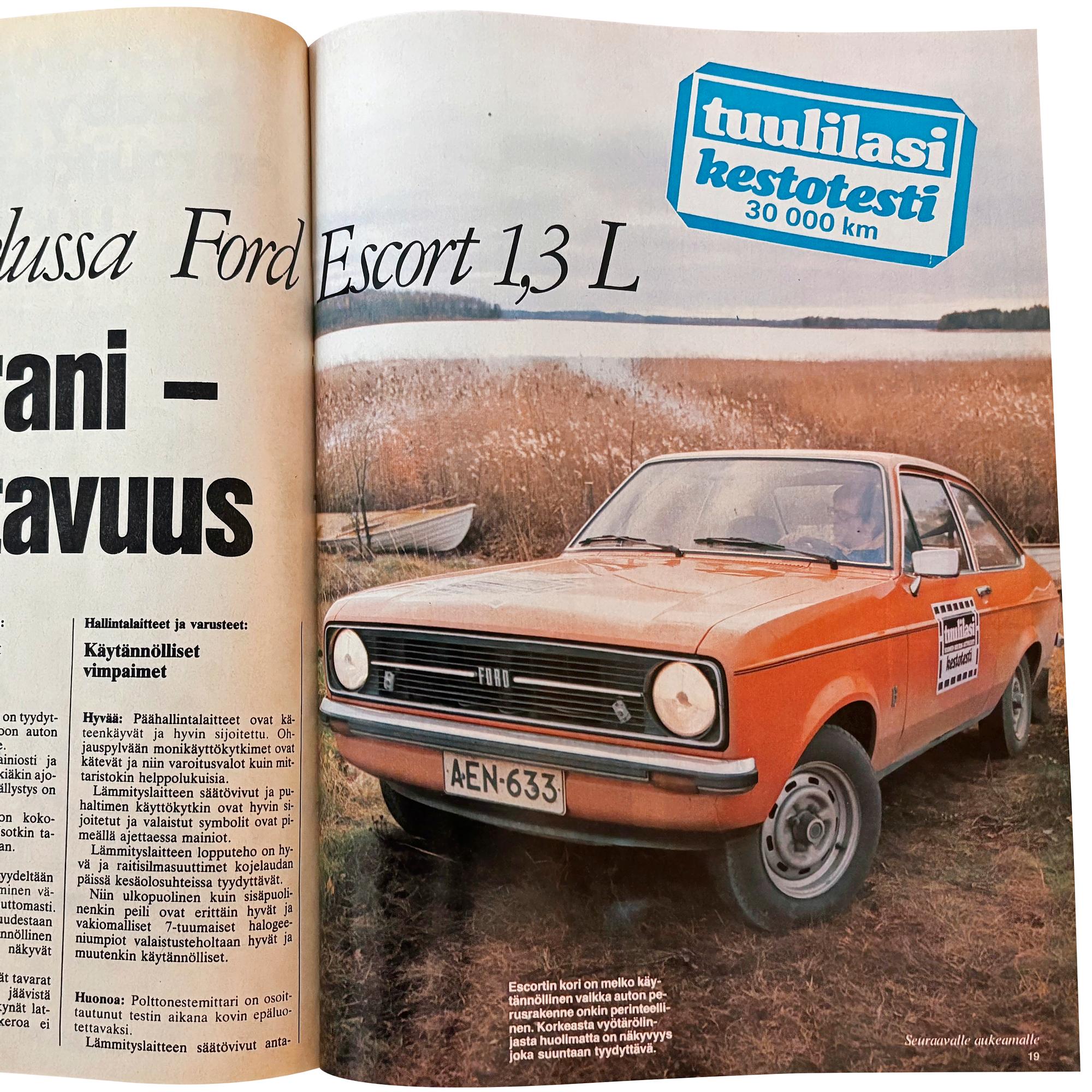 ”Virranjakajan laakeri oli vahingoittunut ja nokka-akseli katkennut” – Tuulilasin kestotestissä 1975 Ford Escort 1,3 L
