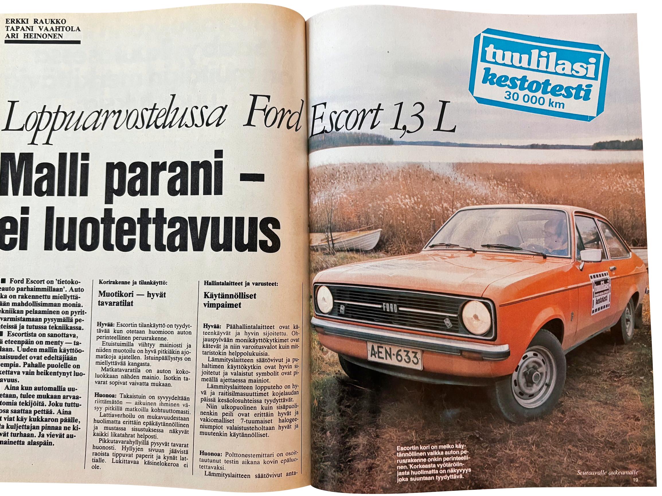 ”Virranjakajan laakeri oli vahingoittunut ja nokka-akseli katkennut” – Tuulilasin kestotestissä 1975 Ford Escort 1,3 L