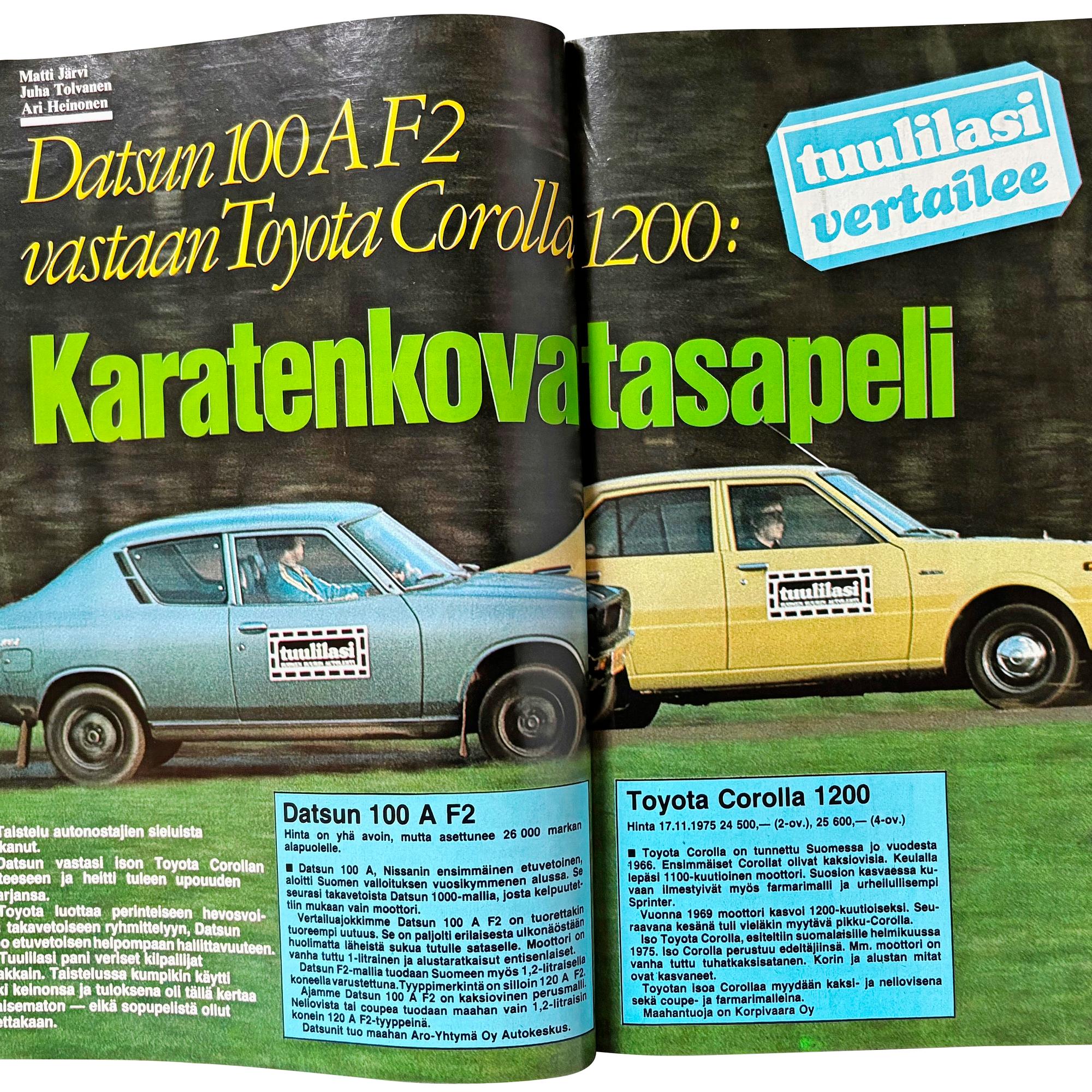 ”Muoti on ajanut käytännöllisyyden ohi – ulkopeili oikealla puolellakin auttaisi melkoisesti” – Japanilainen kaksintaistelu eli Toyota Corolla 1200 vs. Datsun 100 A