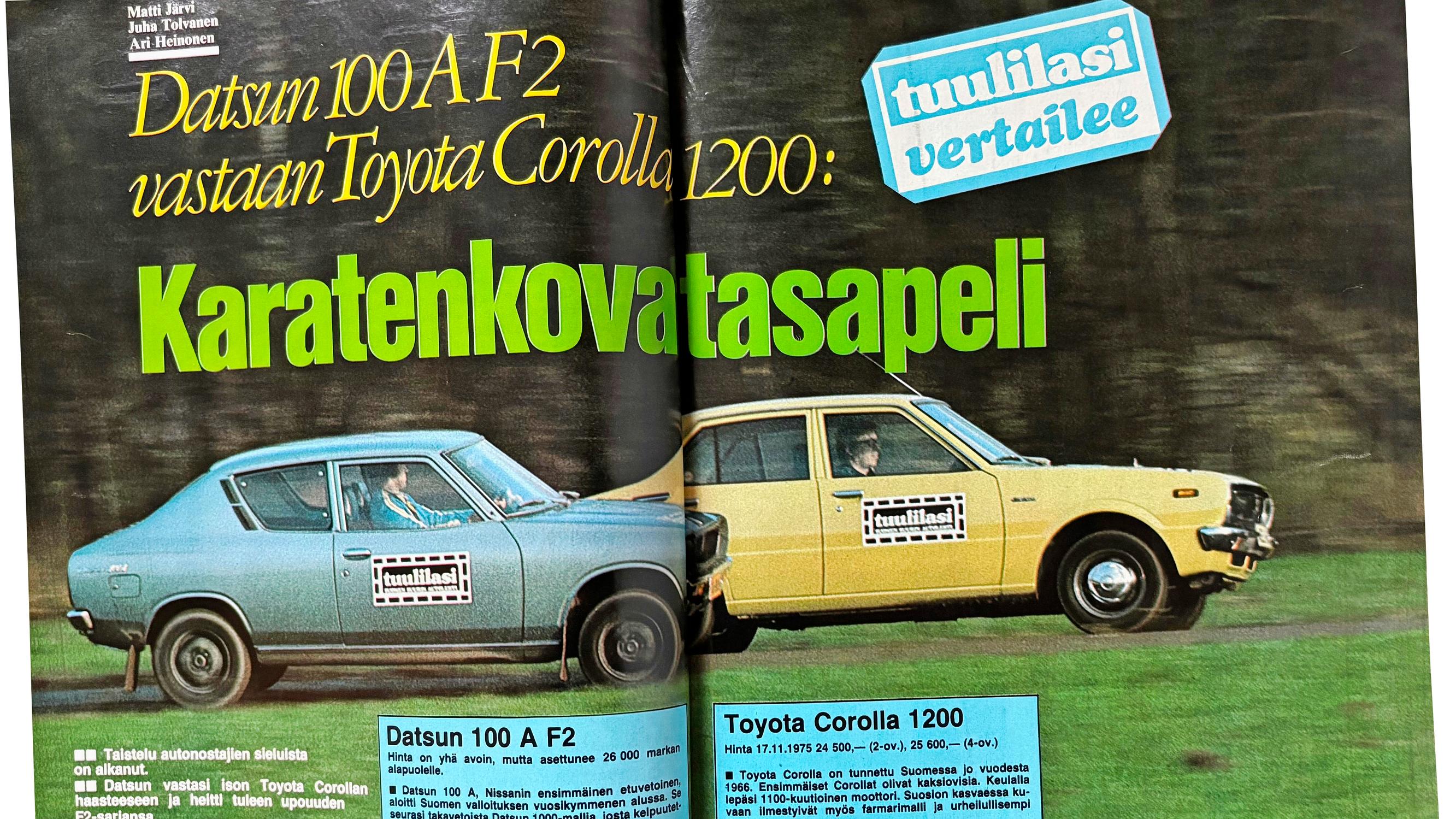 ”Muoti on ajanut käytännöllisyyden ohi – ulkopeili oikealla puolellakin auttaisi melkoisesti” – Japanilainen kaksintaistelu eli Toyota Corolla 1200 vs. Datsun 100 A