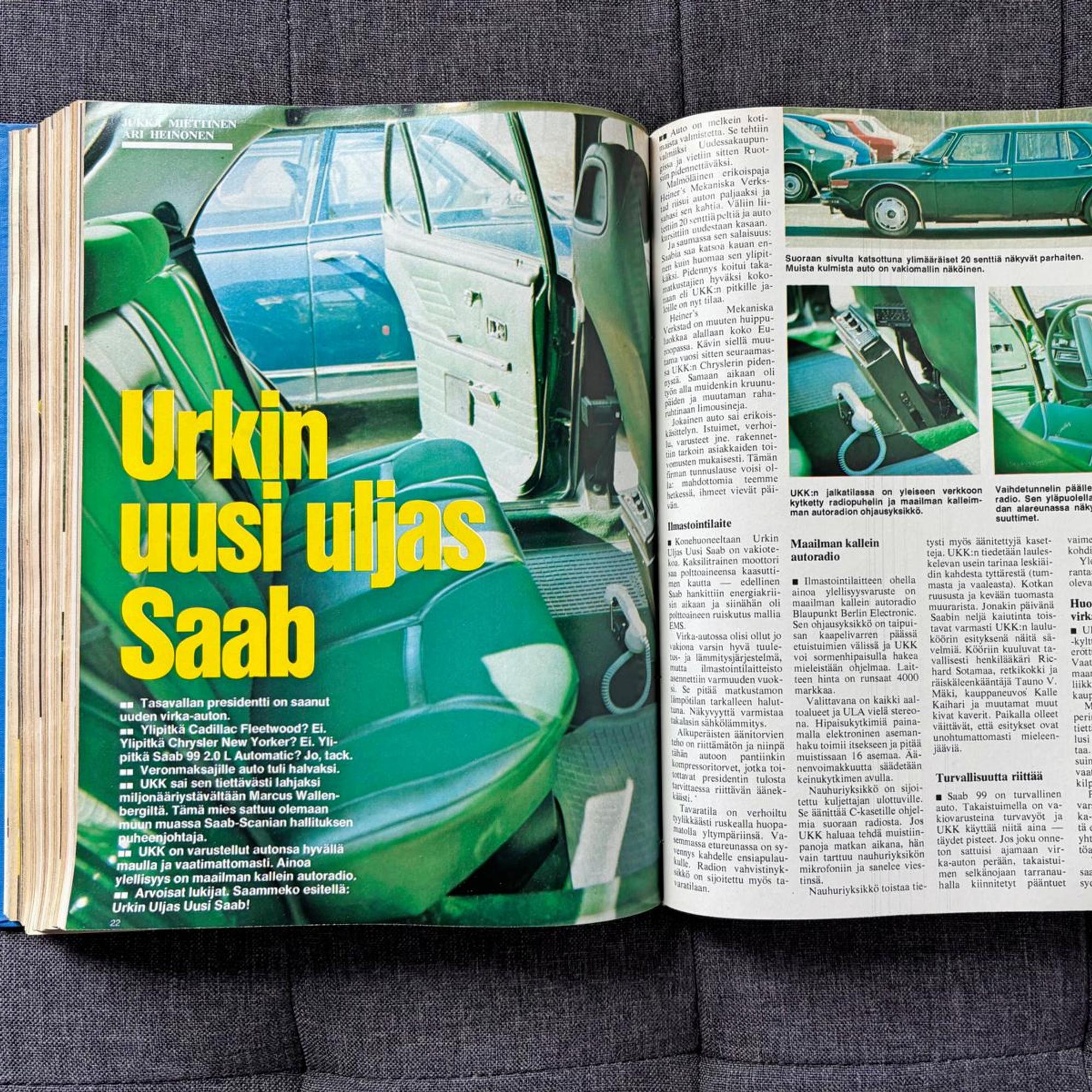 Urho Kekkosen uusi virka-auto – ”Takaistuimilla on vakio-varusteina turvavyöt ja UKK käyttää niitä aina – täydet pisteet!” 