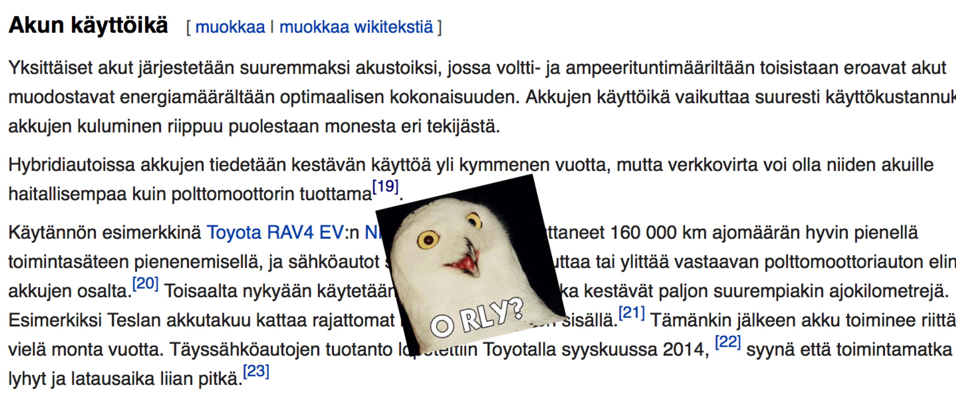 Sähköautot kehittyvät, niitä koskeva Wikipedia-artikkeli ei
