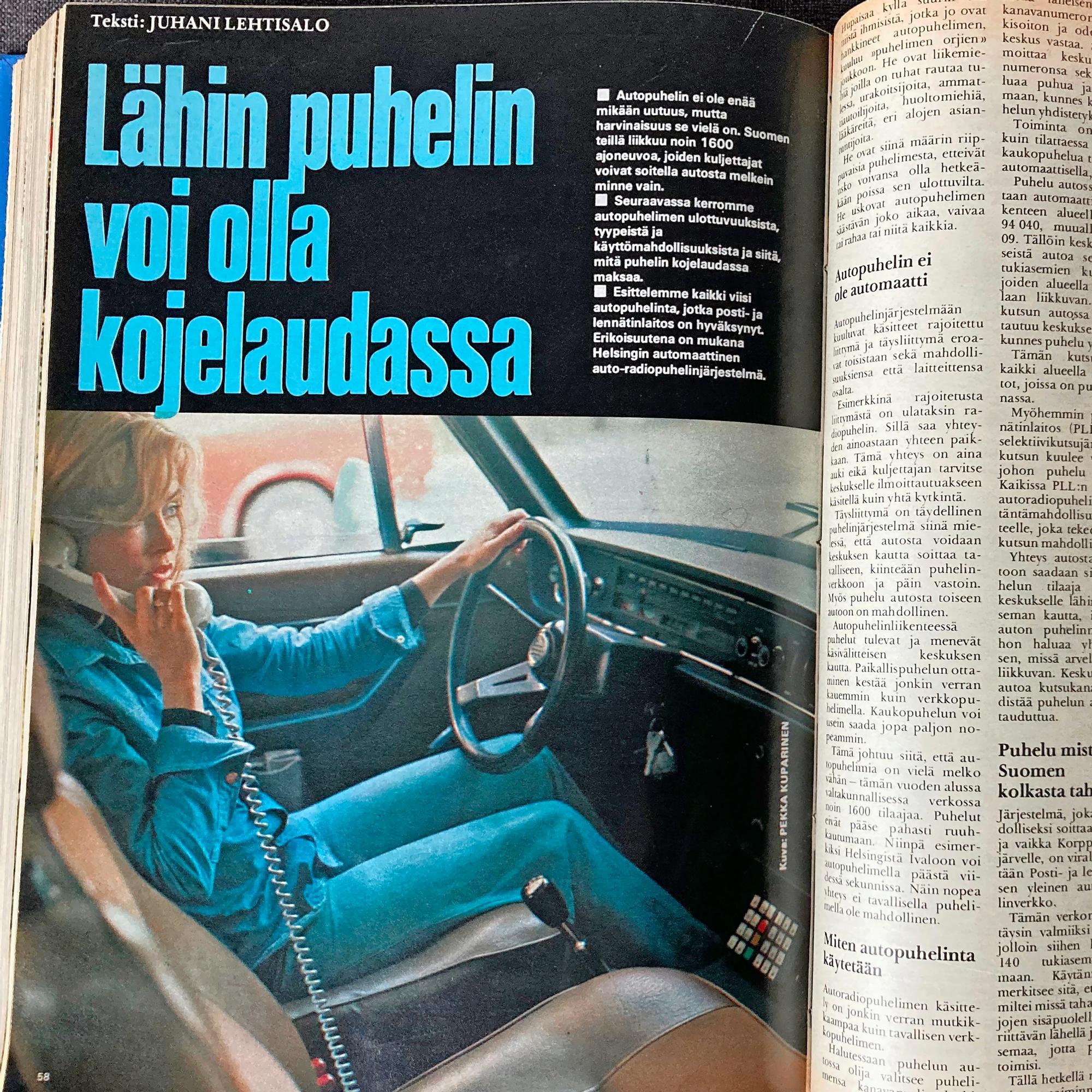Tuulilasi 1973: Autopuhelimella voi päästä Helsingistä Ivaloon viidessä sekunnissa – Näin nopea yhteys ei tavallisella puhelimella ole mahdollinen