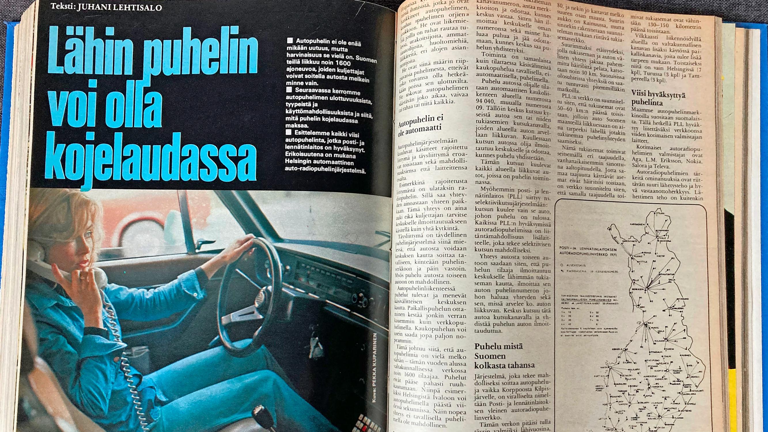 Tuulilasi 1973: Autopuhelimella voi päästä Helsingistä Ivaloon viidessä sekunnissa – Näin nopea yhteys ei tavallisella puhelimella ole mahdollinen