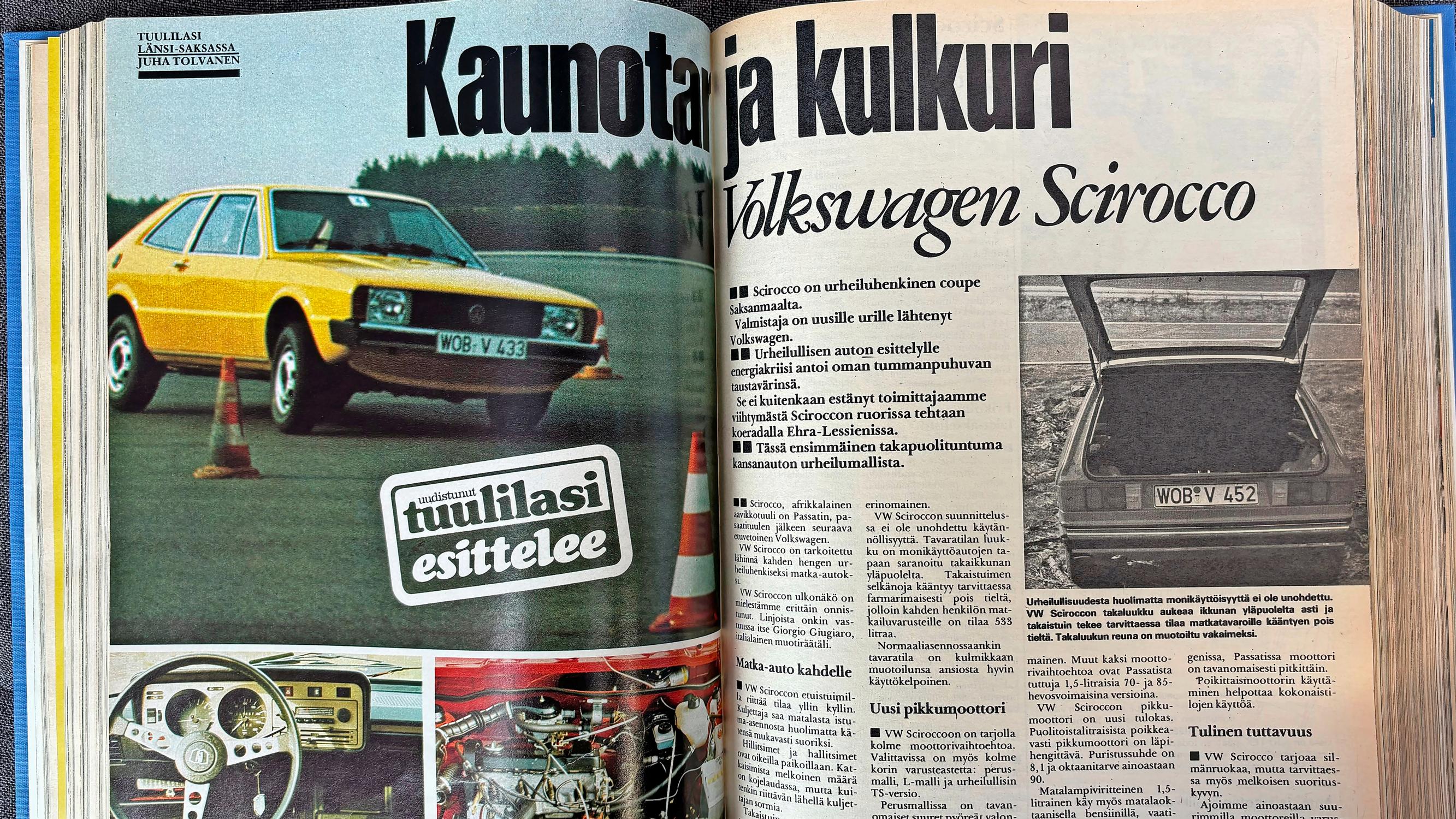 Tuulilasi 1974: ”Scirocco on ajamisesta nauttivan auto, sopivasti urheilullinen, mutta oletettavasti vähäruokainen” – Ensikoeajolla Länsi-Saksassa 