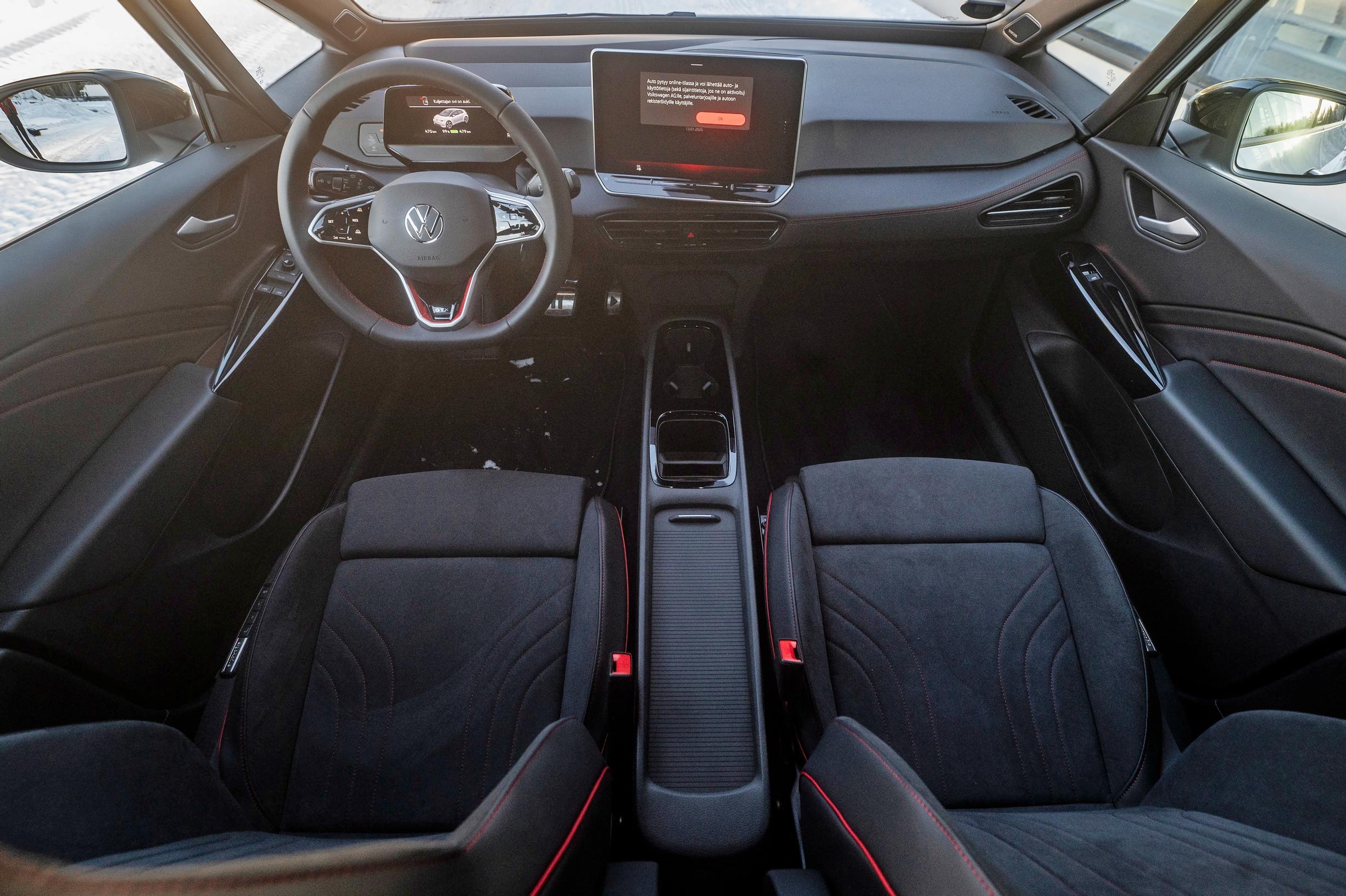 Volkswagen ID.3 GTX Performancen jättimäinen keskinäyttö hallitsee kojelautanäkymiä.