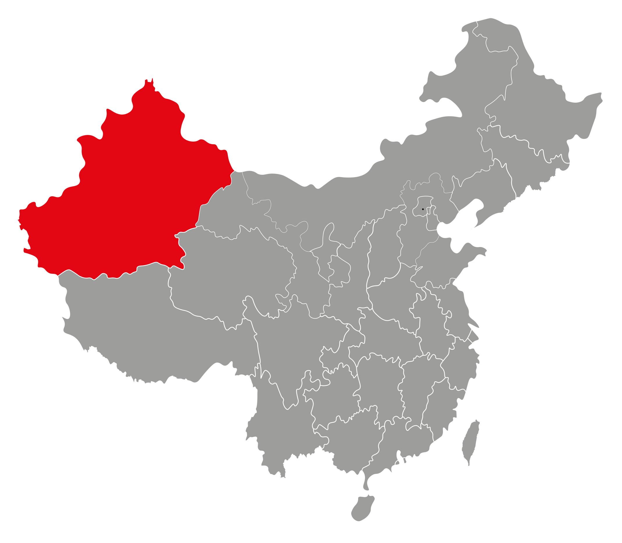 Xinjiangin maakunta Kiinan kartalla.