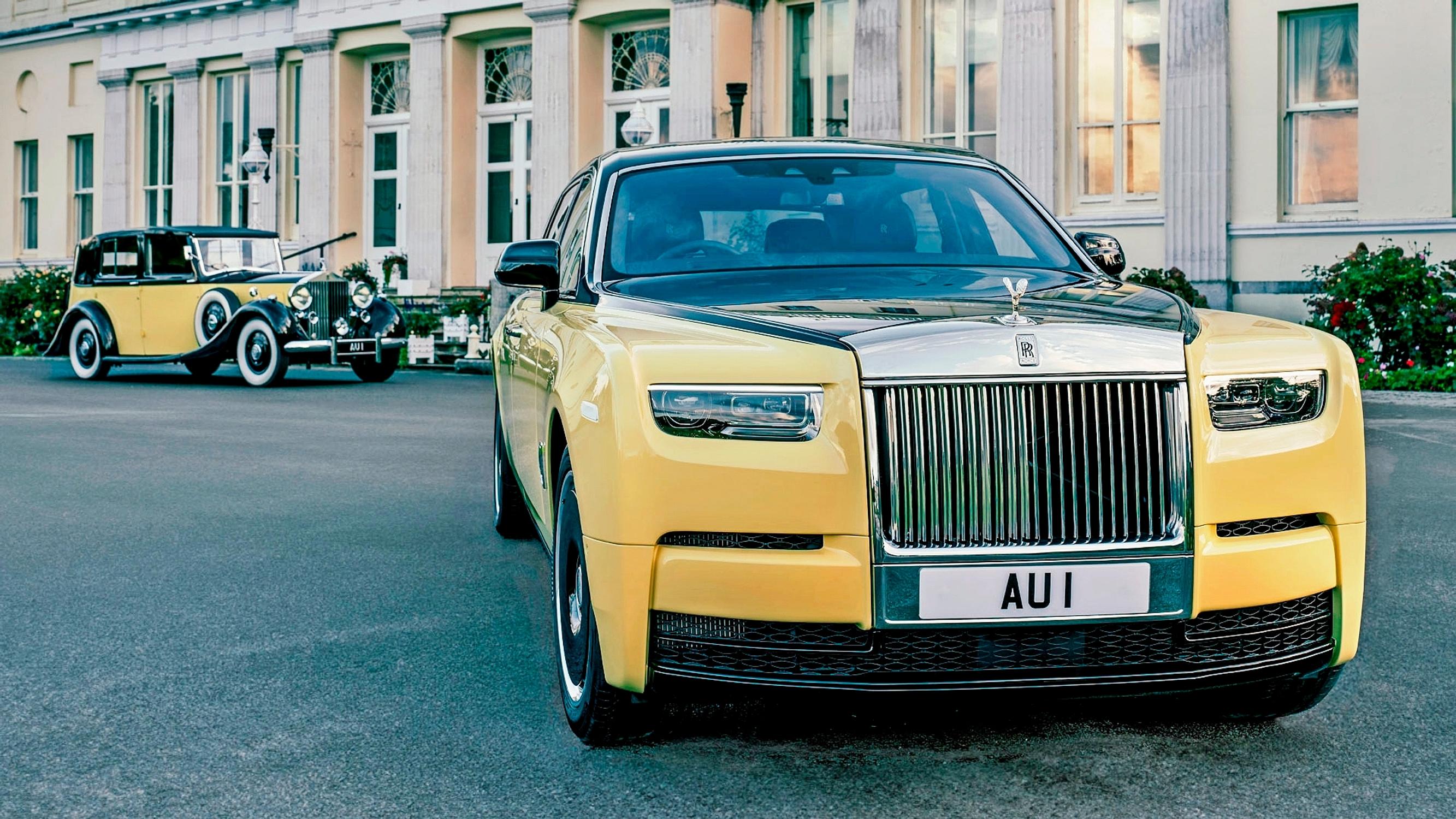 James Bondin Kultasormen Rolls-Royce: Viime vuonna tuli kuluneeksi 60 vuotta Bond-leffasta Kultasormi. Rolls-Royce kunnioitti tätä merkkipaalua erikoisversiolla nykyisestä ja pitkäakselivälisestä Phantom VIII:sta. Auton ulkoväri ja tyyli on mallattu esikuvan mukaan, ja autoon on upotettu oikeaa kultaa lukuisiin yksityiskohtiin – ei sentään auton rakenteisiin. Tulos on ihan jees, mutta kalpenee silti alkuperäiselle ja kuvassa taustalla olevalle Phantom III Sedanca de Villelle.
