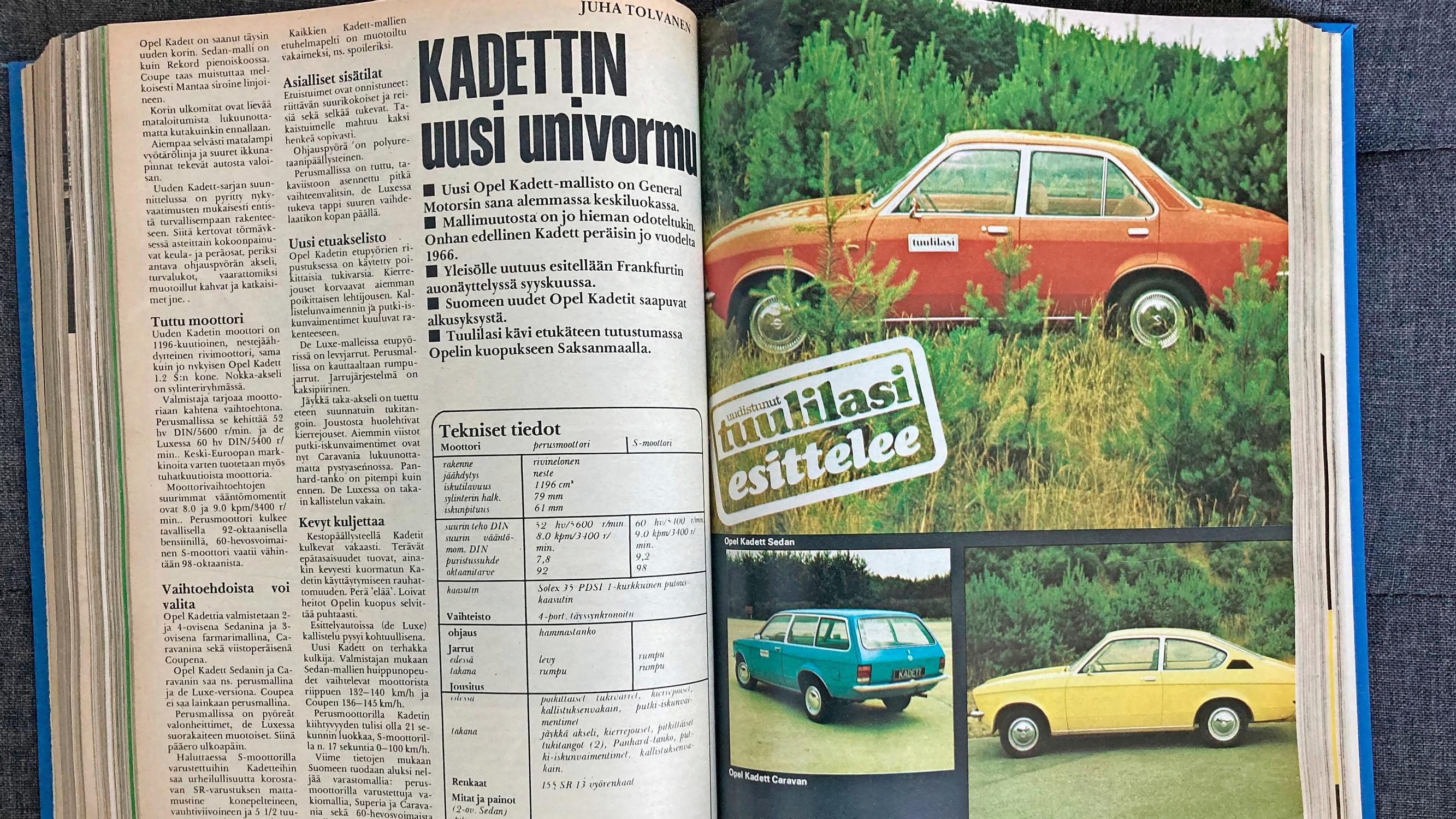 Tuulilasi 1973: Koeajossa uusi Opel Kadett – Kestopäällysteellä Kadett kulkee vakaasti, epätasaisuudet tuovat käyttäytymiseen rauhattomuutta – Perä elää