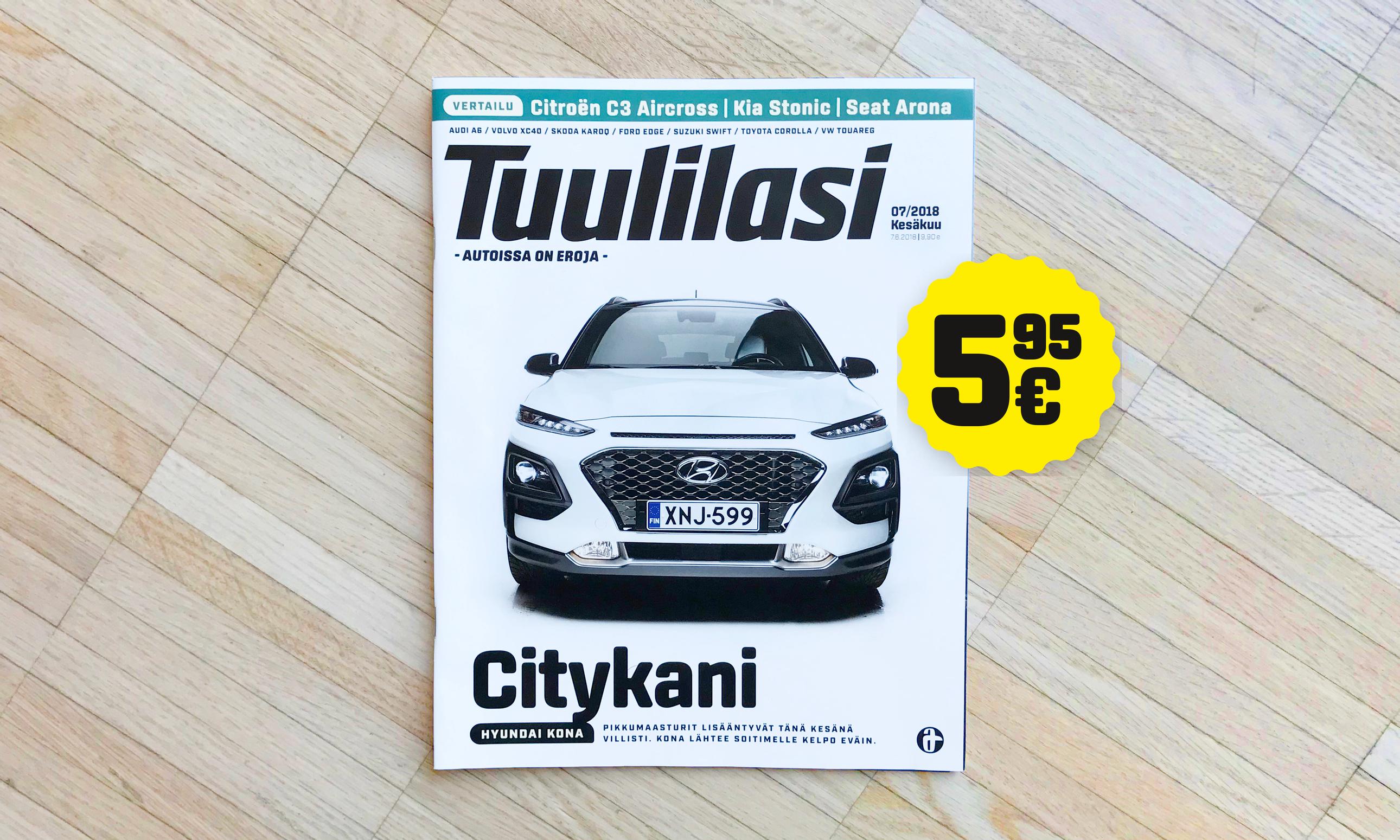 Koeajossa Hyundai Kona & Vertailussa b-segmentin katumaasturit - Tuulilasi 07/2018 ilmestyy 7.6.
